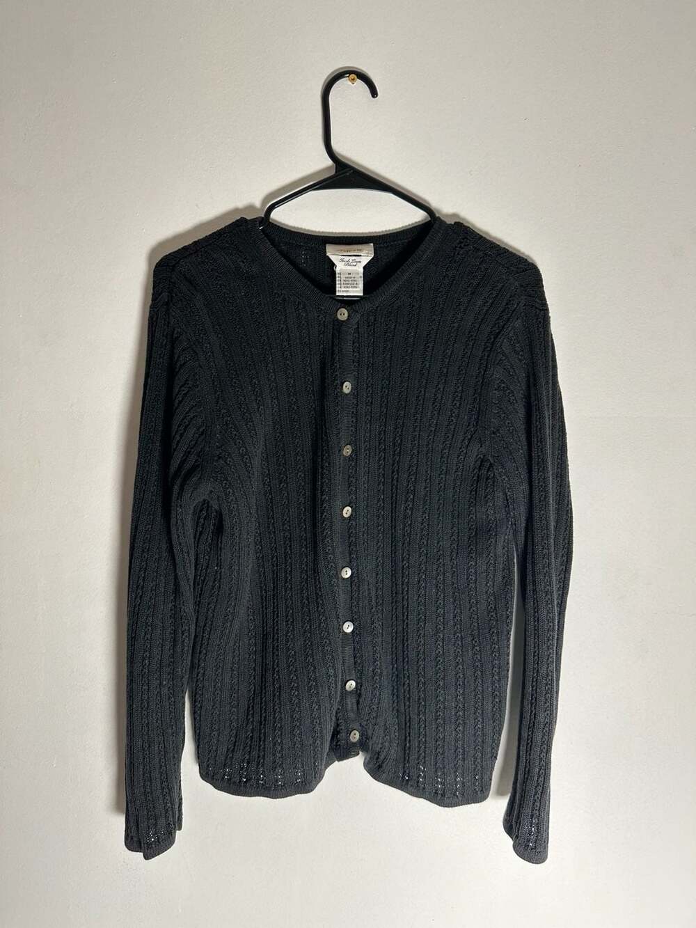 Talbots Irish Linen Blend Button Front Cardigan Sweater Black Size M